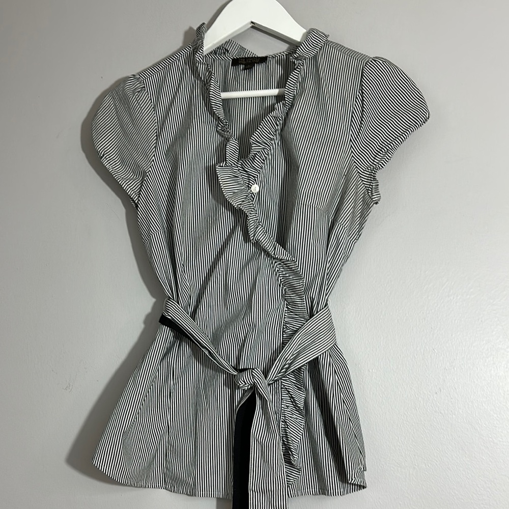 Striped Black and White ruffled wrap Women's Top size S